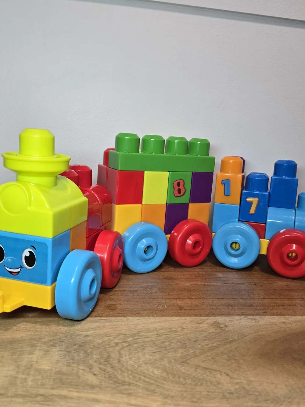 Mega Blocks 123 Colorful Stacking Train Toy - Blue, Yellow, Red.